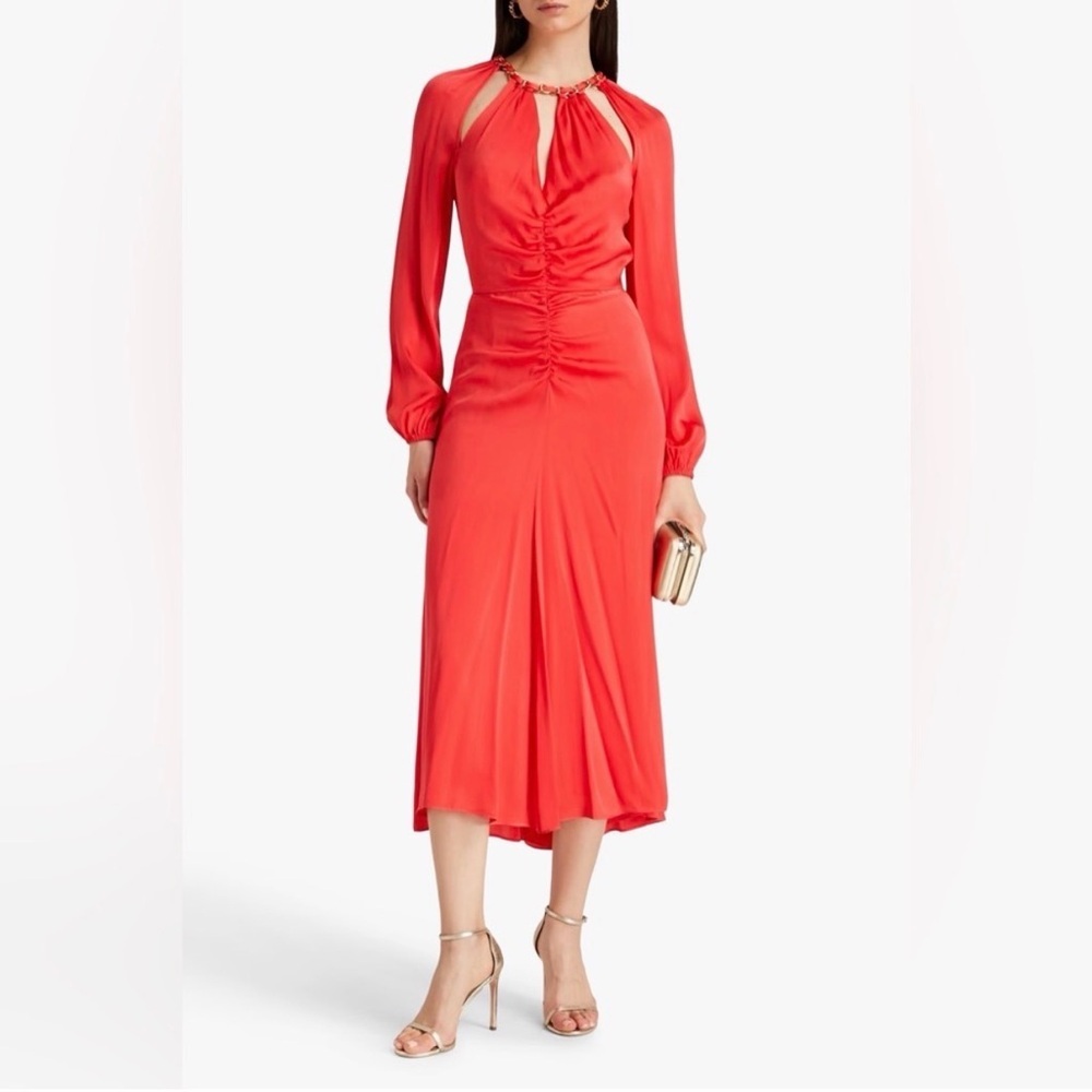 NWT Veronica Beard Fayla Dress Size 4 in Watermelon Pink Silk Blend Gold Chain